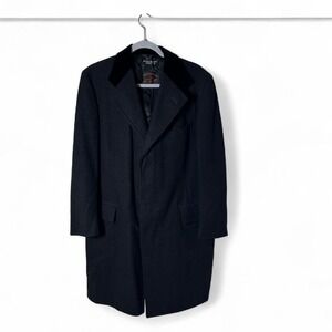 VTG Brooks Brothers Mens Charcoal Wool‎ Blend Overcoat Velvet Collar 39R Trench